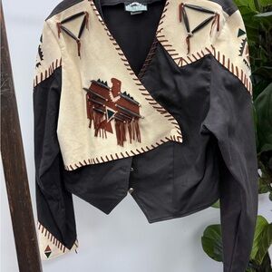 Silver Mesa Black and Cream Blazer with Fringe